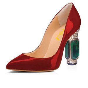 FSJ Pointed Toe Chunky High Heel Wedding Shoes